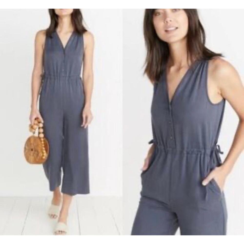 Marine Layer Katy Jump Suit Cropped Gray Size S Sleeveless Wide Leg V-neck